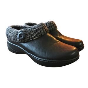 Dansko Kensie Mule Clog Shoe Black Leather Womens 37 6.5-7 Knit Collar Slip On